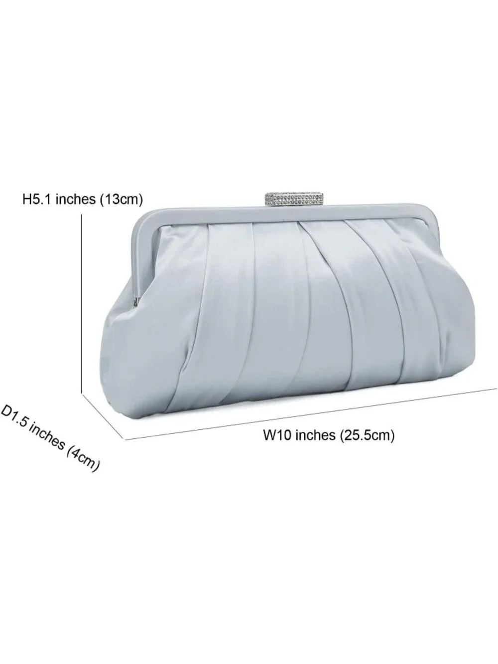 👜 Women's Silver Classic Pleated Satin Clutch Bag Diamante Embellished Clutch